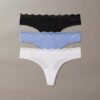 3er-Pack Thong aus Stretch-Microfiber mit Spitze