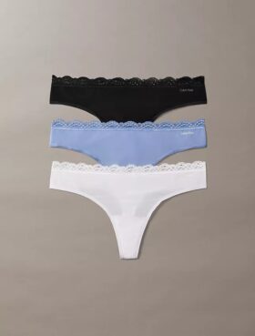 3er-Pack Thong aus Stretch-Microfiber mit Spitze