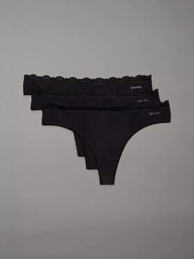 3er-Pack Thong aus Stretch-Microfiber mit Spitze