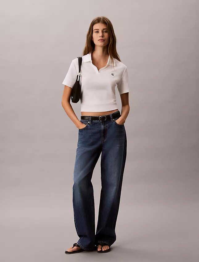 Baumwoll-Polo-Shirt mit konturierten Rippbündchen Baumwoll-Polo-Shirt mit konturierten Rippbündchen