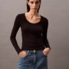 Baumwoll-T-Shirt mit geripptem U-Ausschnitt Baumwoll-T-Shirt mit geripptem U-Ausschnitt
