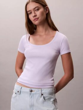 Baumwoll-T-Shirt mit Konturrippen