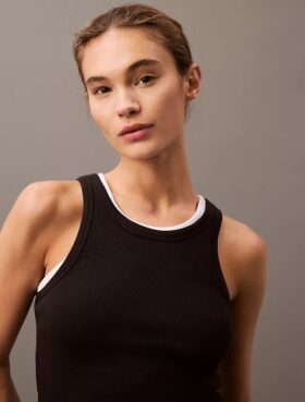 Baumwoll-Tanktop mit Konturrippbündchen