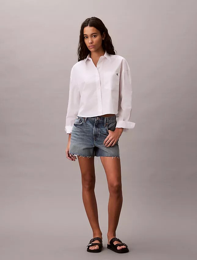Baumwollpopeline, kurzes, kastenförmiges Button-Down-Hemd Baumwollpopeline, kurzes, kastenförmiges Button-Down-Hemd