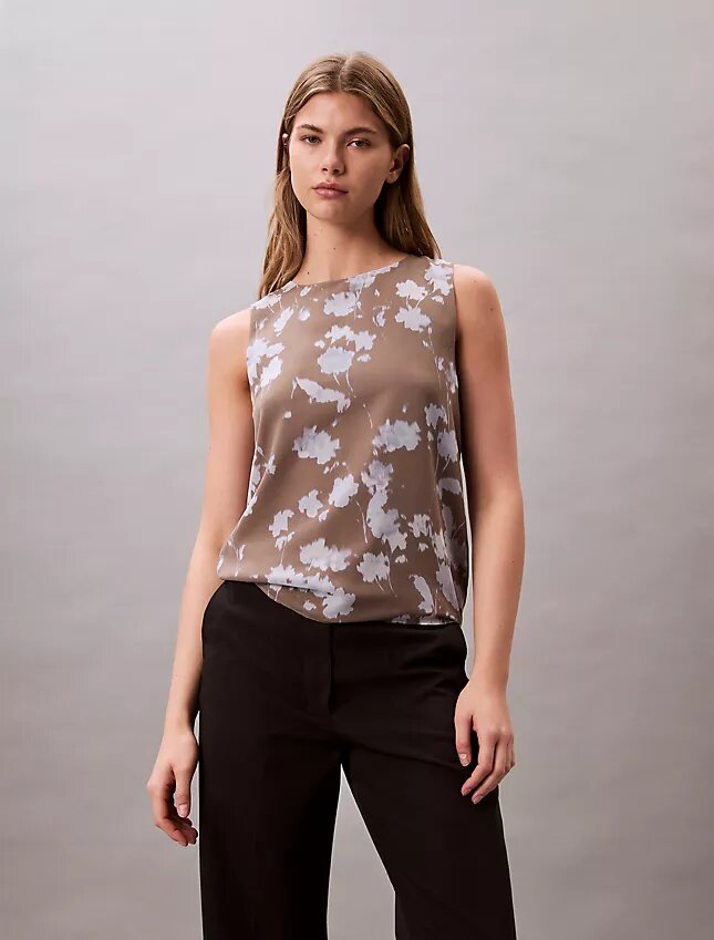 Bedrucktes, ärmelloses Chiffon-Oberteil Bedrucktes, ärmelloses Chiffon-Oberteil