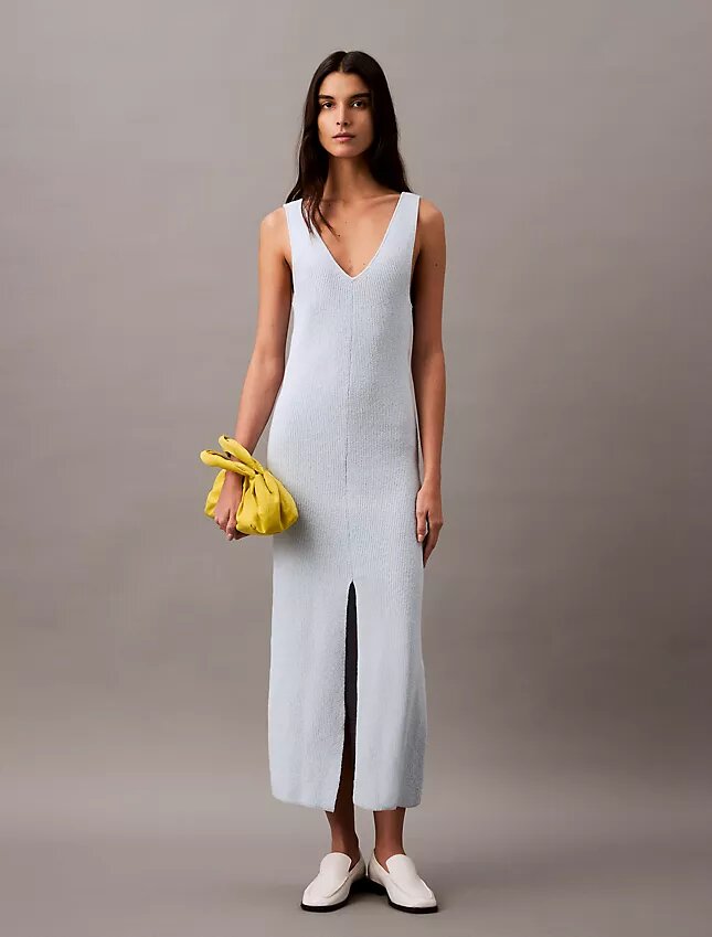 Bouclé-Rippen-Midi-Kleid ohne Ärmel Bouclé-Rippen-Midi-Kleid ohne Ärmel