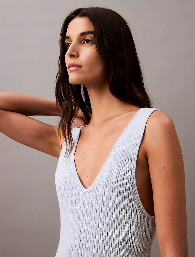 Bouclé-Rippen-Midi-Kleid ohne Ärmel Bouclé-Rippen-Midi-Kleid ohne Ärmel