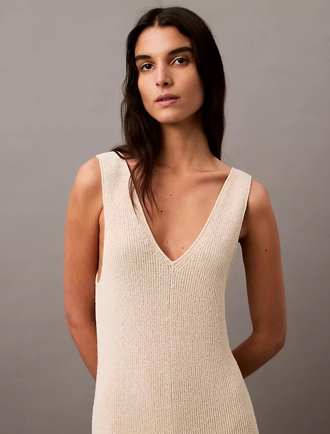Bouclé-Rippen-Midi-Kleid ohne Ärmel Bouclé-Rippen-Midi-Kleid ohne Ärmel