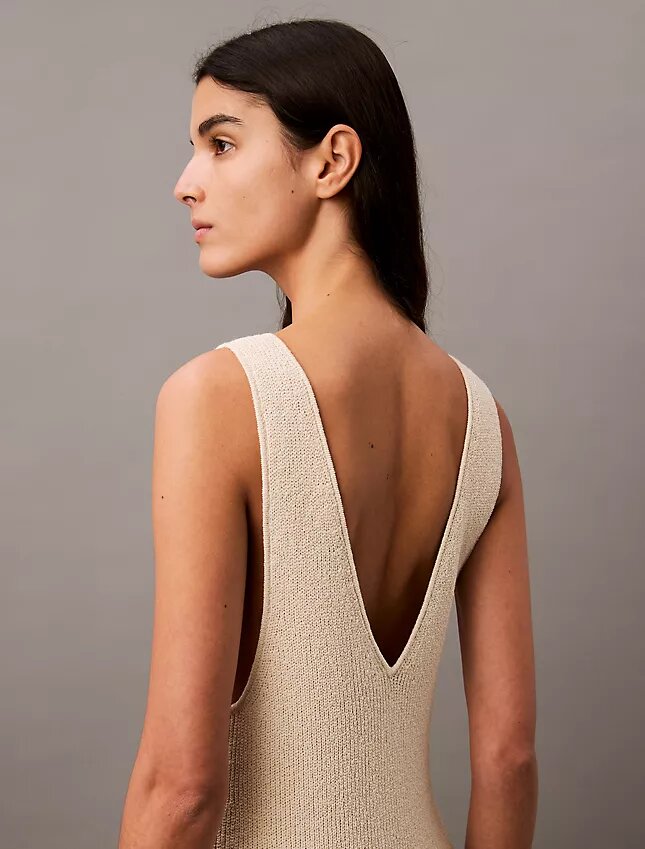 Bouclé-Rippen-Midi-Kleid ohne Ärmel Bouclé-Rippen-Midi-Kleid ohne Ärmel