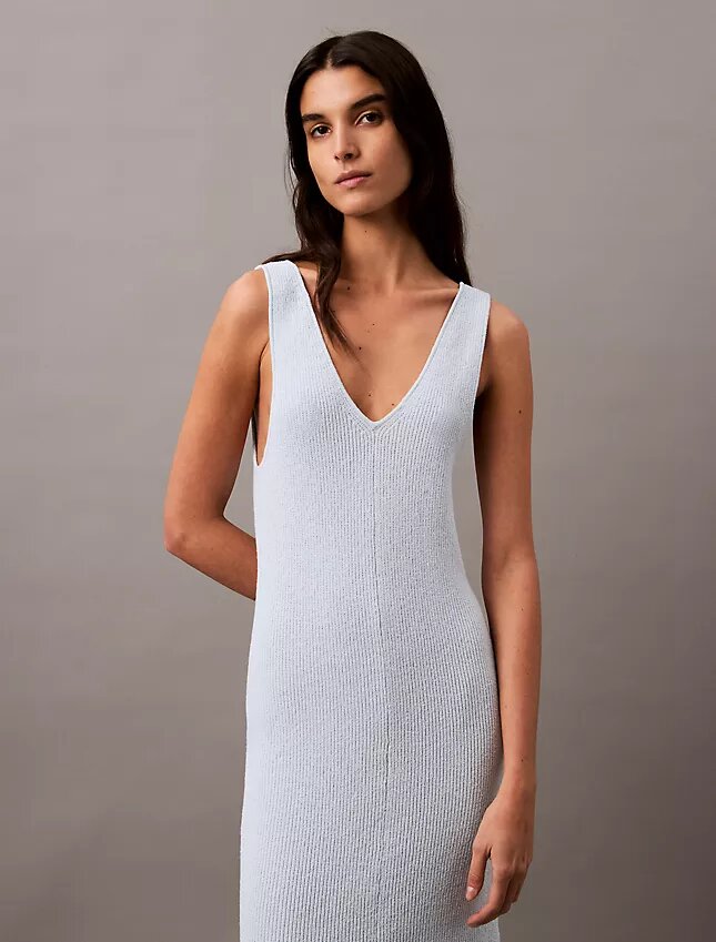 Bouclé-Rippen-Midi-Kleid ohne Ärmel Bouclé-Rippen-Midi-Kleid ohne Ärmel