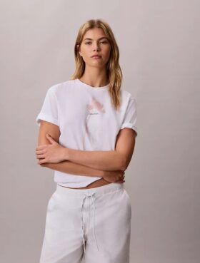 Boxy-T-Shirt mit floralem Logo-Print