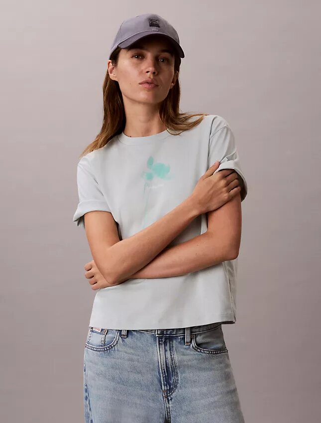Boxy-T-Shirt mit floralem Logo-Print Boxy-T-Shirt mit floralem Logo-Print