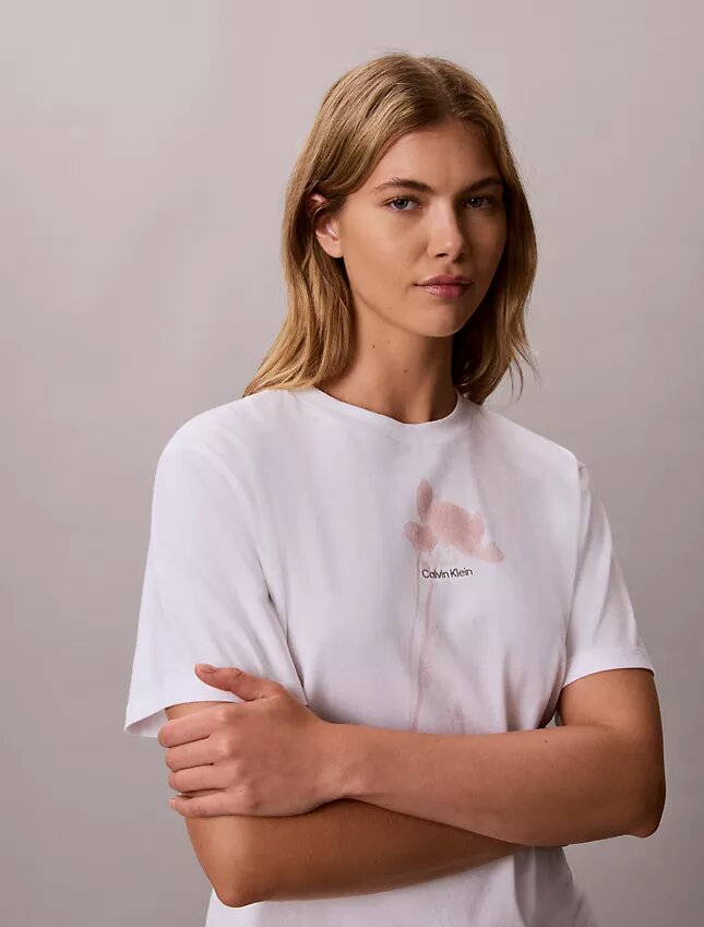 Boxy-T-Shirt mit floralem Logo-Print Boxy-T-Shirt mit floralem Logo-Print