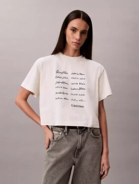 Boxy-T-Shirt mit Logo-Schriftzug