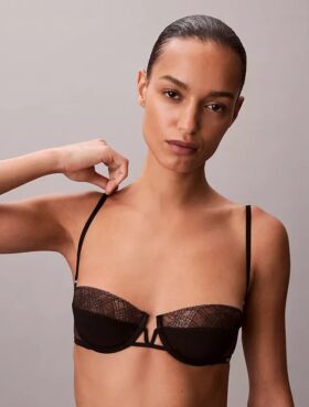 CK Black Geo Lace Unlined Balconette Bra