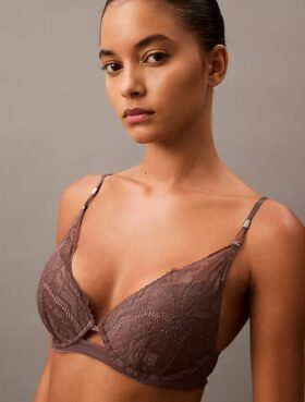 CK Black Push-Up-Plunge-BH mit floraler Spitze CK Black Push-Up-Plunge-BH mit floraler Spitze