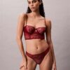 CK Black Unlined Balconette Bra with Floral Lace Trim