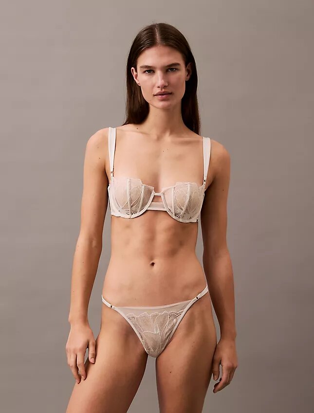 CK Black Unlined Balconette Bra with Floral Lace Trim CK Black Unlined Balconette Bra with Floral Lace Trim