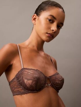 CK Black Unlined Balconette Bra with Floral Lace Trim CK Black Unlined Balconette Bra with Floral Lace Trim