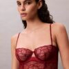 CK Black Unlined Balconette Bra with Floral Lace Trim