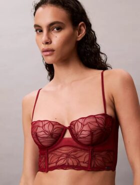 CK Black Unlined Balconette Bra with Floral Lace Trim CK Black Unlined Balconette Bra with Floral Lace Trim