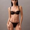 CK Black Unlined Balconette Bra with Floral Lace Trim CK Black Unlined Balconette Bra with Floral Lace Trim