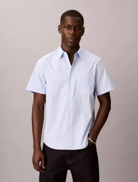 Cotton Stretch-Hemd mit schmalen Streifen und Knopfleiste