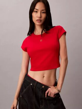 Crop-T-Shirt mit Neujahrs-Emblem
