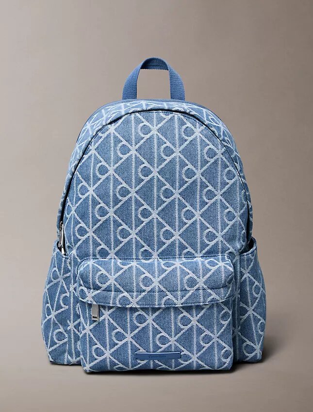 Denim-Rucksack mit durchgehendem Emblem-Logo Denim-Rucksack mit durchgehendem Emblem-Logo
