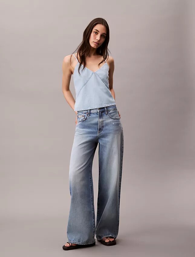 Denim-Tanktop aus Baumwoll-Leinen-Mischgewebe Denim-Tanktop aus Baumwoll-Leinen-Mischgewebe