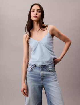 Denim-Tanktop aus Baumwoll-Leinen-Mischgewebe
