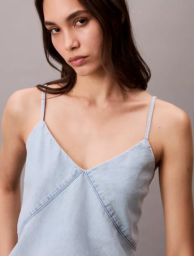 Denim-Tanktop aus Baumwoll-Leinen-Mischgewebe Denim-Tanktop aus Baumwoll-Leinen-Mischgewebe