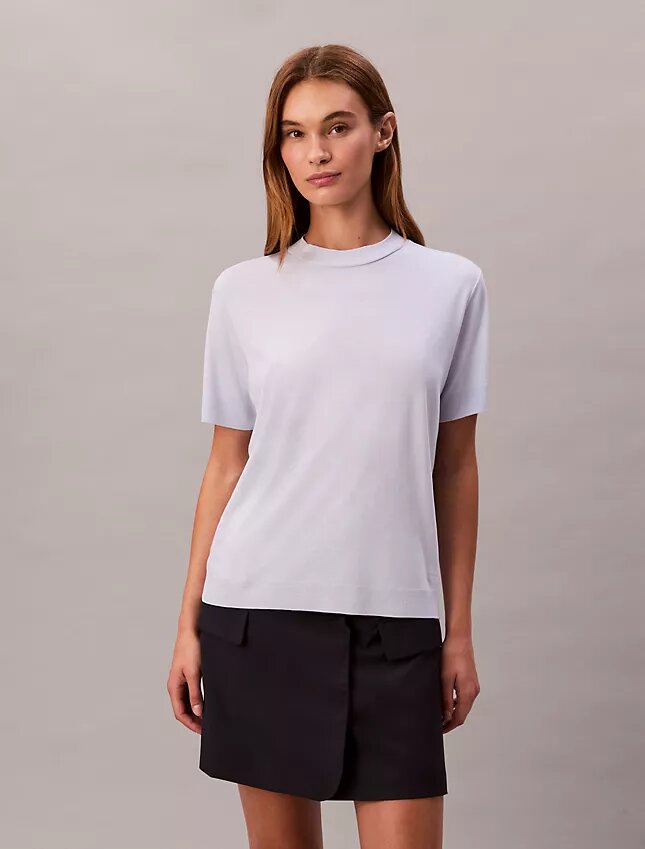 Feinstrick-T-Shirt mit Stehkragen Feinstrick-T-Shirt mit Stehkragen