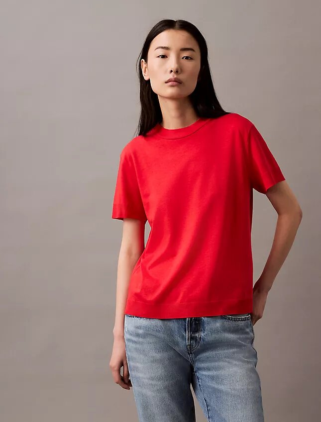 Feinstrick-T-Shirt mit Stehkragen Feinstrick-T-Shirt mit Stehkragen
