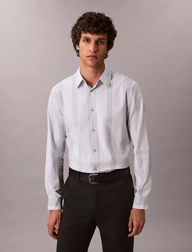 Garnfarbene Streifen Supima Stretch Slim-Shirt Garnfarbene Streifen Supima Stretch Slim-Shirt