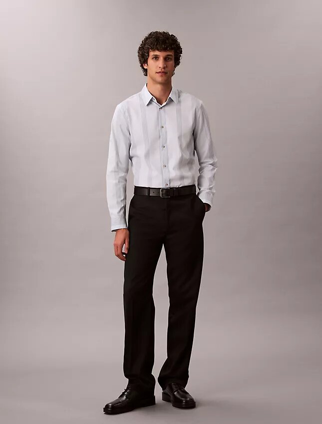 Garnfarbene Streifen Supima Stretch Slim-Shirt Garnfarbene Streifen Supima Stretch Slim-Shirt