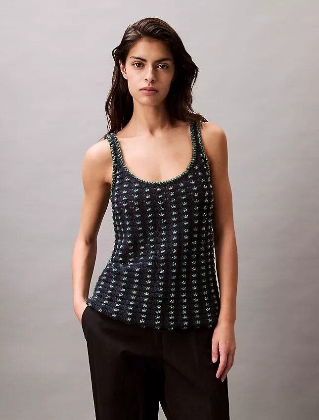 Gehäkeltes Baumwoll-Tanktop mit Perlenverzierung Gehäkeltes Baumwoll-Tanktop mit Perlenverzierung