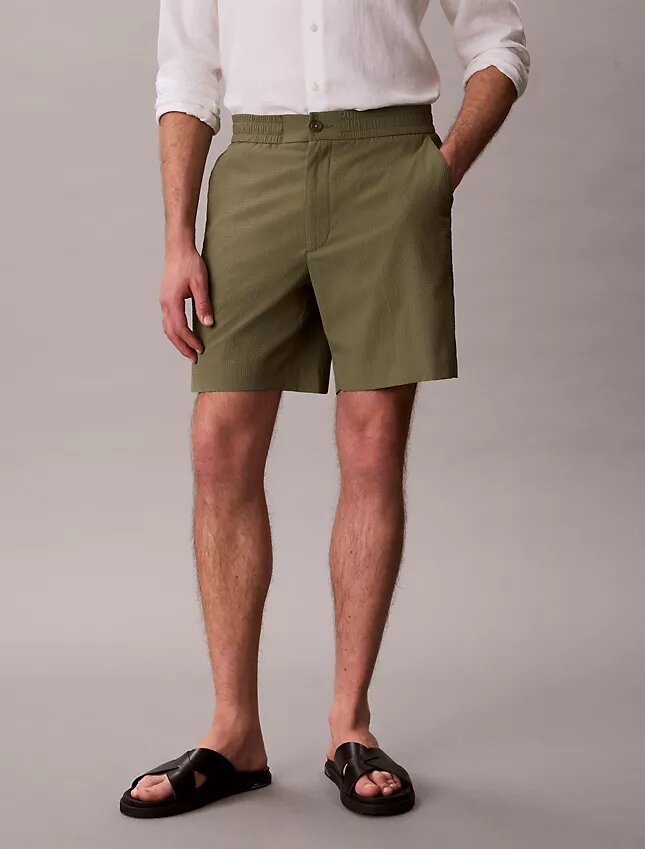 Gerade Seersucker-Shorts mit Gummizug, 18 cm Gerade Seersucker-Shorts mit Gummizug, 18 cm