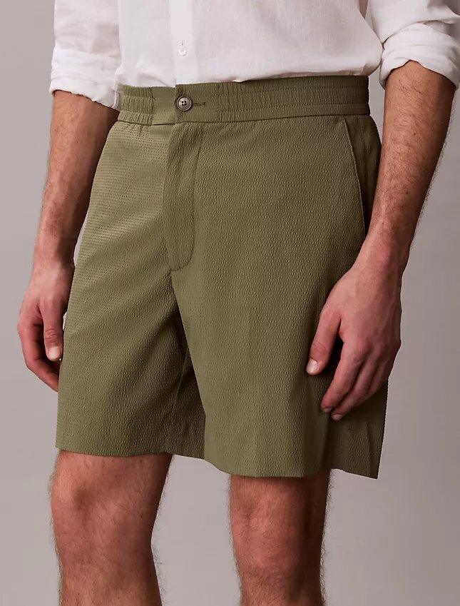 Gerade Seersucker-Shorts mit Gummizug, 18 cm Gerade Seersucker-Shorts mit Gummizug, 18 cm