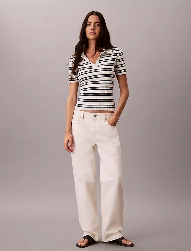 Gestreiftes, geripptes, schmal geschnittenes Poloshirt Gestreiftes, geripptes, schmal geschnittenes Poloshirt