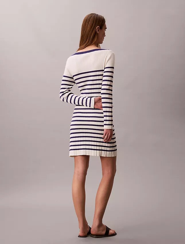 Gestreiftes, langärmeliges Minikleid mit Rippmuster Gestreiftes, langärmeliges Minikleid mit Rippmuster