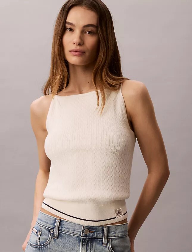 Gewebtes Monologo-Zopfmuster-Tanktop Gewebtes Monologo-Zopfmuster-Tanktop