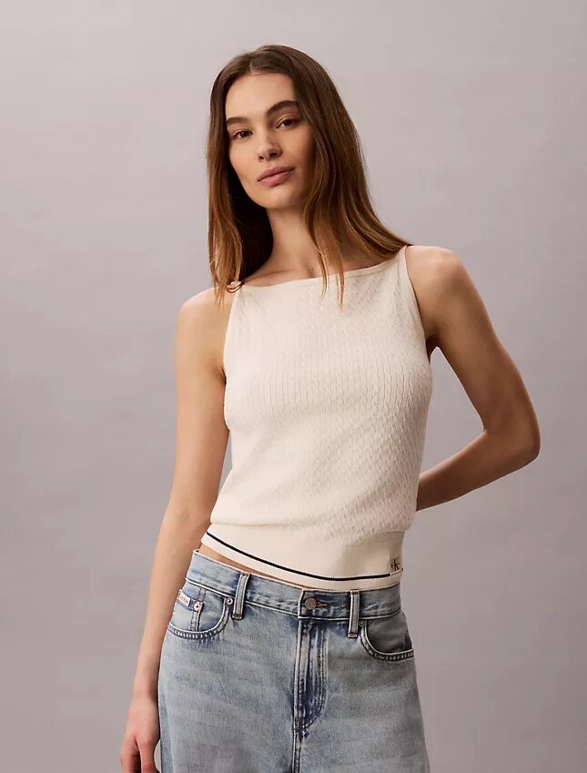 Gewebtes Monologo-Zopfmuster-Tanktop Gewebtes Monologo-Zopfmuster-Tanktop