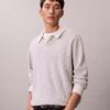 Glatter Polo-Pullover aus Baumwolle mit Waffelmuster Glatter Polo-Pullover aus Baumwolle mit Waffelmuster