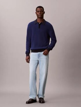 Glatter Polo-Pullover aus Baumwolle mit Waffelmuster