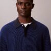Glatter Polo-Pullover aus Baumwolle mit Waffelmuster Glatter Polo-Pullover aus Baumwolle mit Waffelmuster