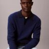 Glatter Polo-Pullover aus Baumwolle mit Waffelmuster Glatter Polo-Pullover aus Baumwolle mit Waffelmuster