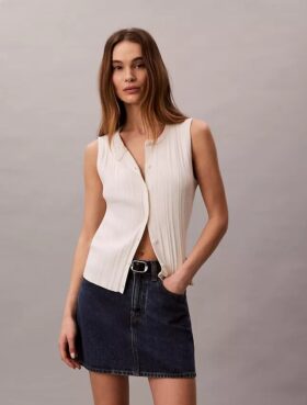 Glattes Tanktop aus Baumwollripp mit Knopfleiste