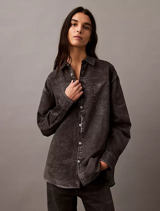 Hemd mit Denim-Print und Knopfleiste Hemd mit Denim-Print und Knopfleiste