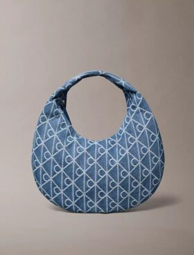 Hobo-Tasche aus Denim mit durchgängigem Emblem-Logo